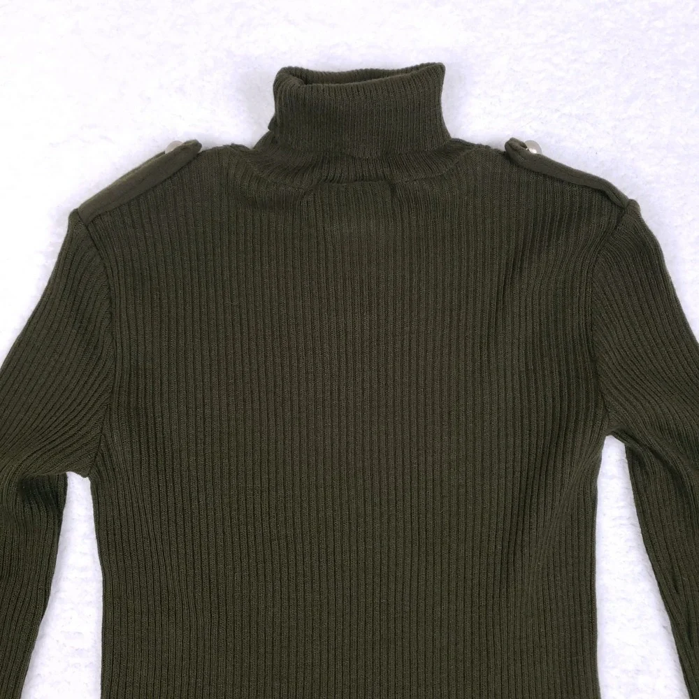 Amanda Charles Sweater Dress Small Olive Green Turtleneck Knit Military Chic - Picture 6 of 8